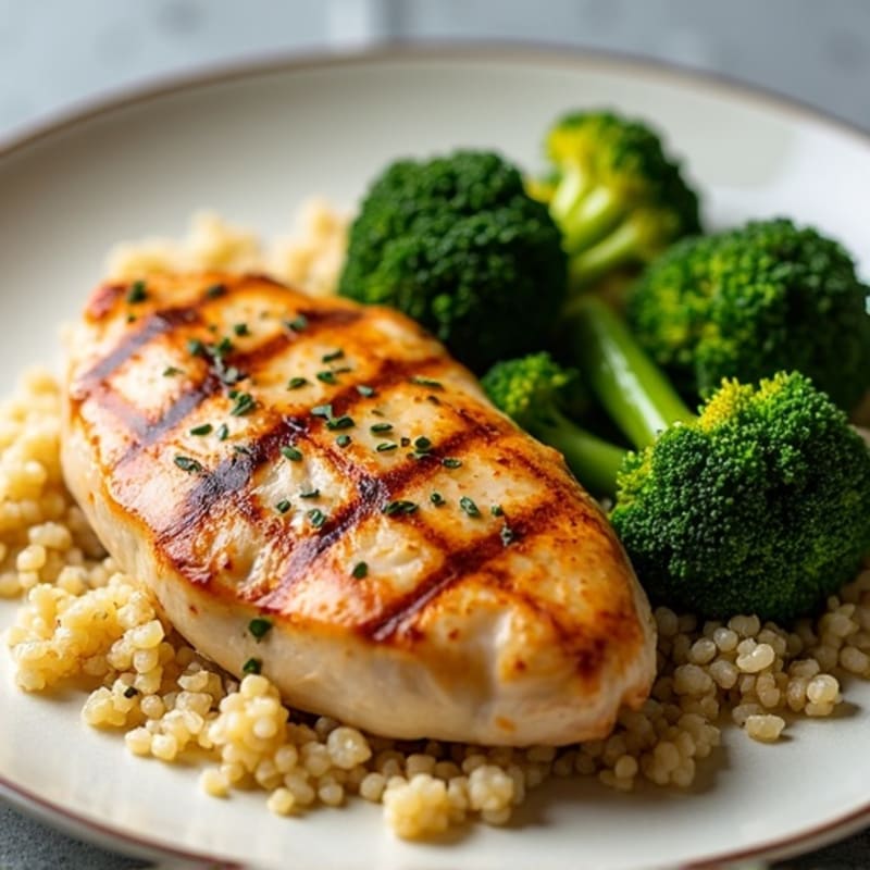 Grilled Chicken Breast with Quinoa and Roasted Broccoli