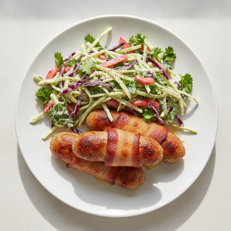 Bacon-Wrapped Hot Dogs with Zesty Slaw