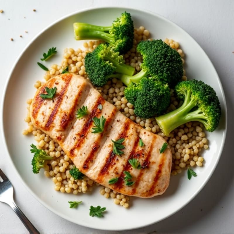Grilled Turkey Breast with Roasted Broccoli and Quinoa