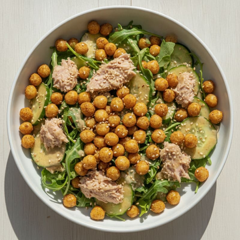 Crispy Chickpea and Tuna Salad with Lemon-Tahini Dressing
