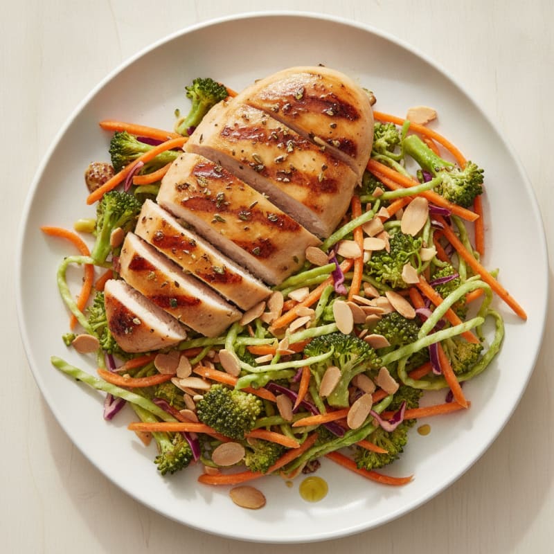 Grilled Chicken Breast with Crunchy Broccoli Slaw