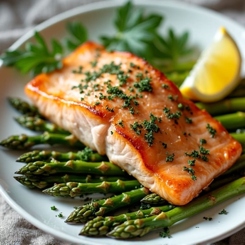 Sheet Pan Flaky Garlic-Herb Salmon with Roasted Asparagus
