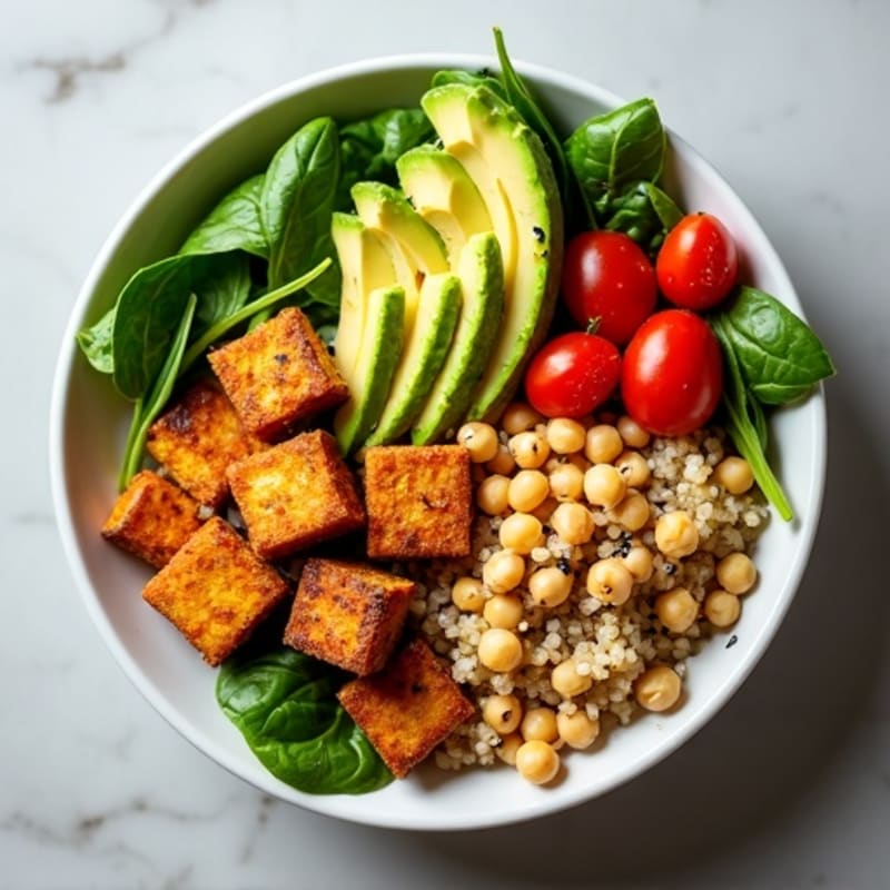 Crispy Pan-Seared Tofu with Quinoa Power Bowl