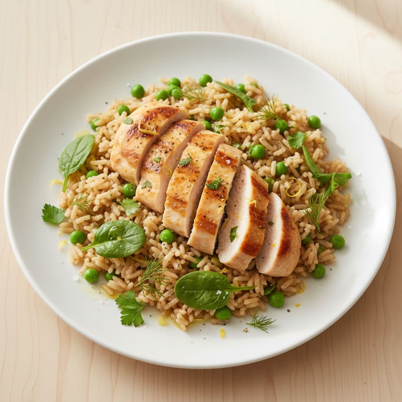 Zesty Lemon Herb Rice Pilaf with Seared Chicken