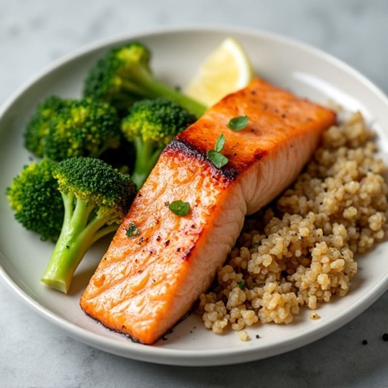 Pan Seared Salmon with Steamed Broccoli and Quinoa