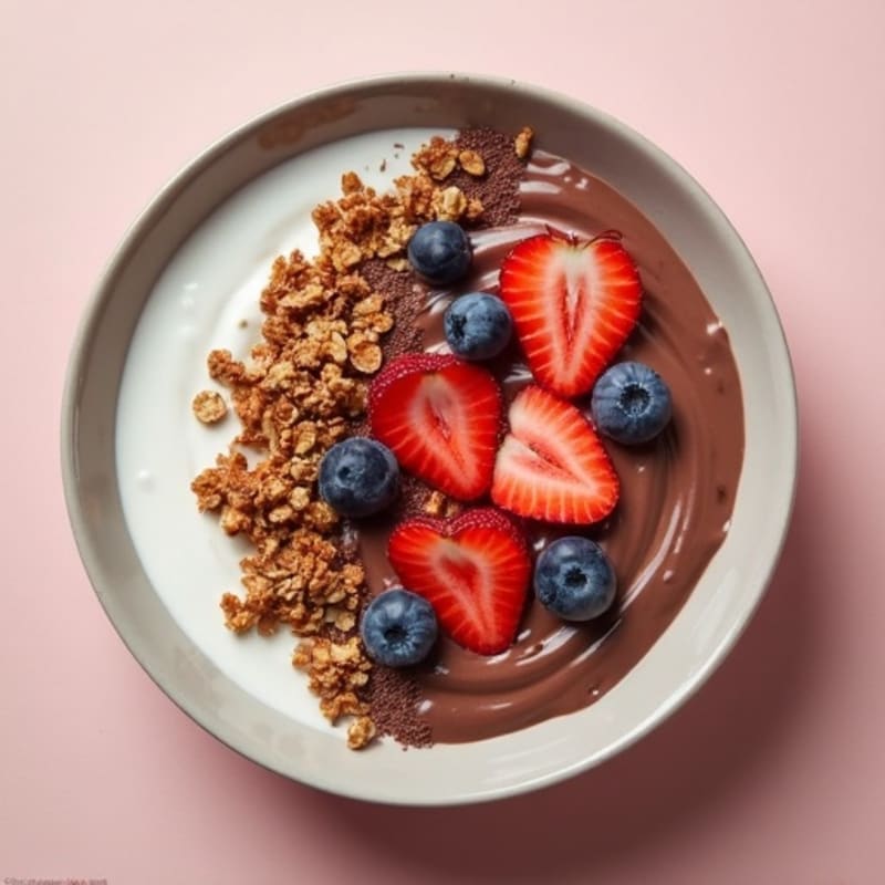 Creamy Chocolate Cheesecake Protein Bowl with Berry Swirl and Crunchy Topping