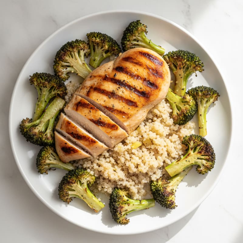 Grilled Chicken Breast with Roasted Broccoli and Quinoa