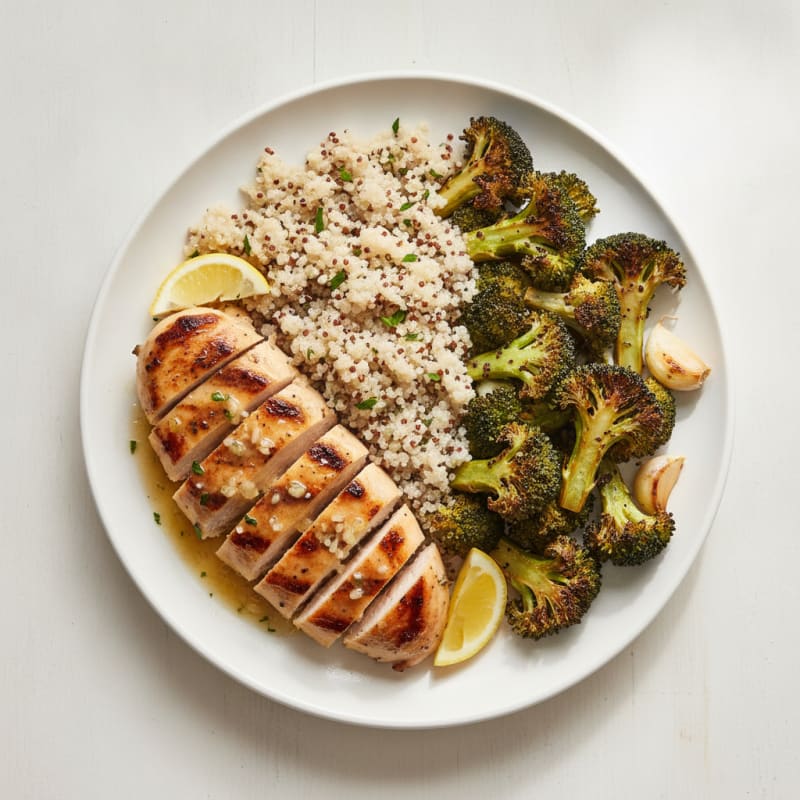 Grilled Lemon Garlic Chicken Breast with Quinoa and Roasted Broccoli