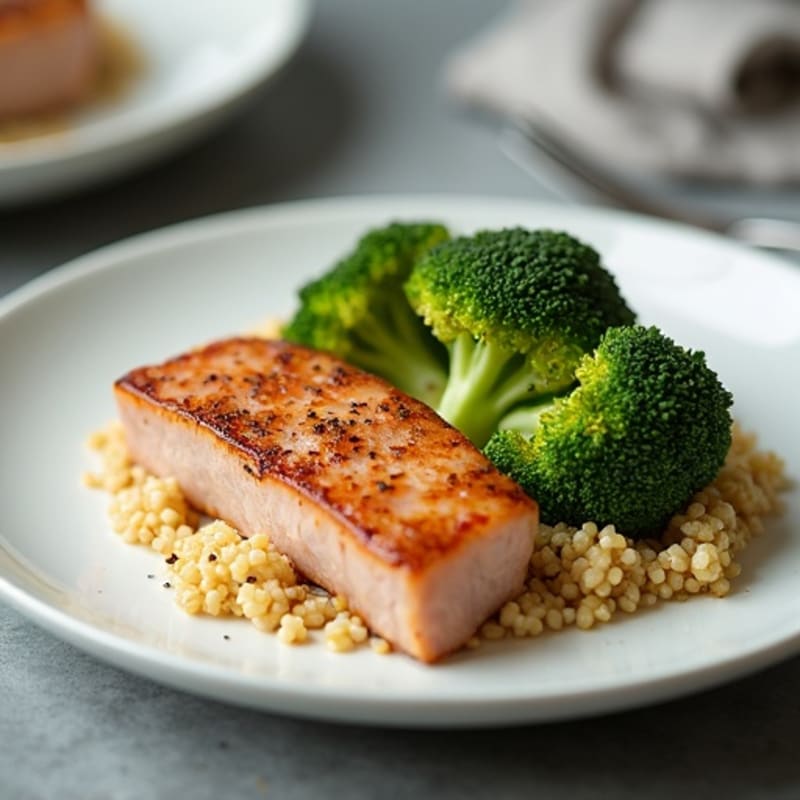Pan-Seared Tuna with Roasted Broccoli and Quinoa