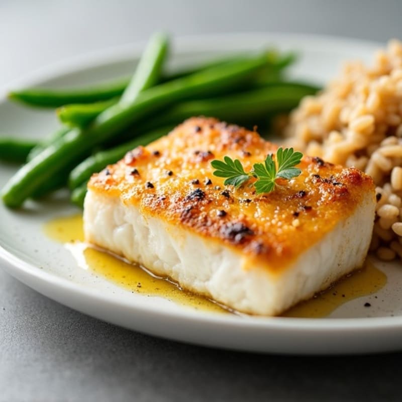 Flaky Baked Cod with Steamed Green Beans
