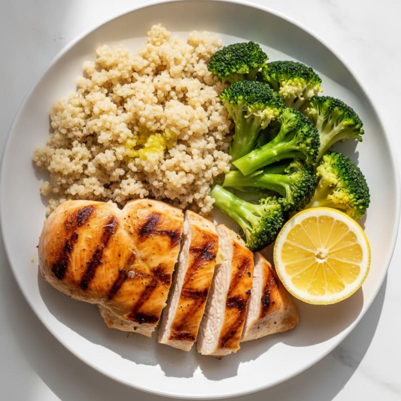 Grilled Chicken Breast with Quinoa and Steamed Broccoli