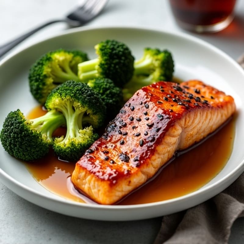 Crispy Teriyaki Glazed Salmon with Roasted Broccoli