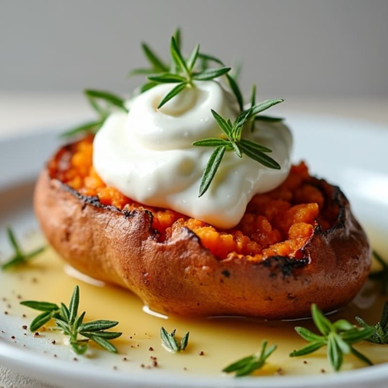 Herb-Roasted Sweet Potato with Greek Yogurt Topping