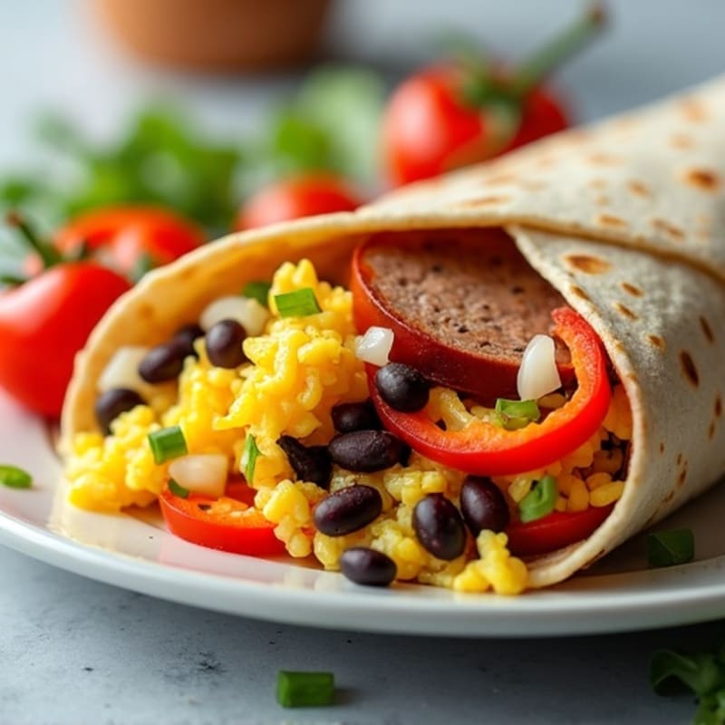 Hearty Scrambled Egg and Black Bean Breakfast Burrito