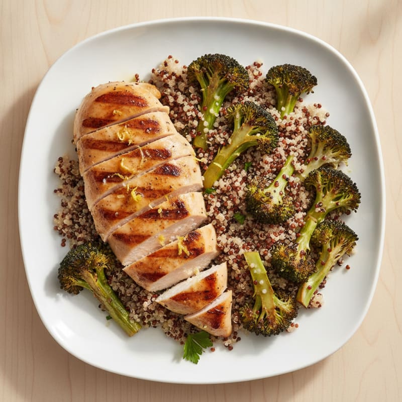 Grilled Chicken Breast with Quinoa and Roasted Broccoli