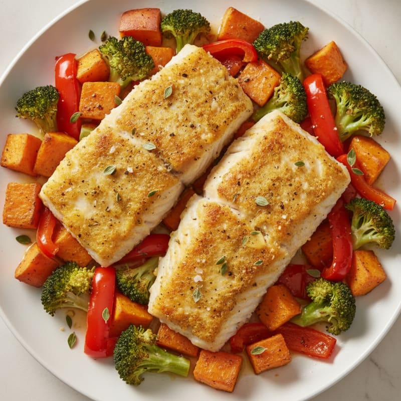 Baked Cod with Roasted Vegetables