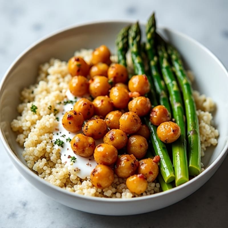Crispy Lemon-Herb Roasted Chickpeas with Roasted Asparagus and Quinoa