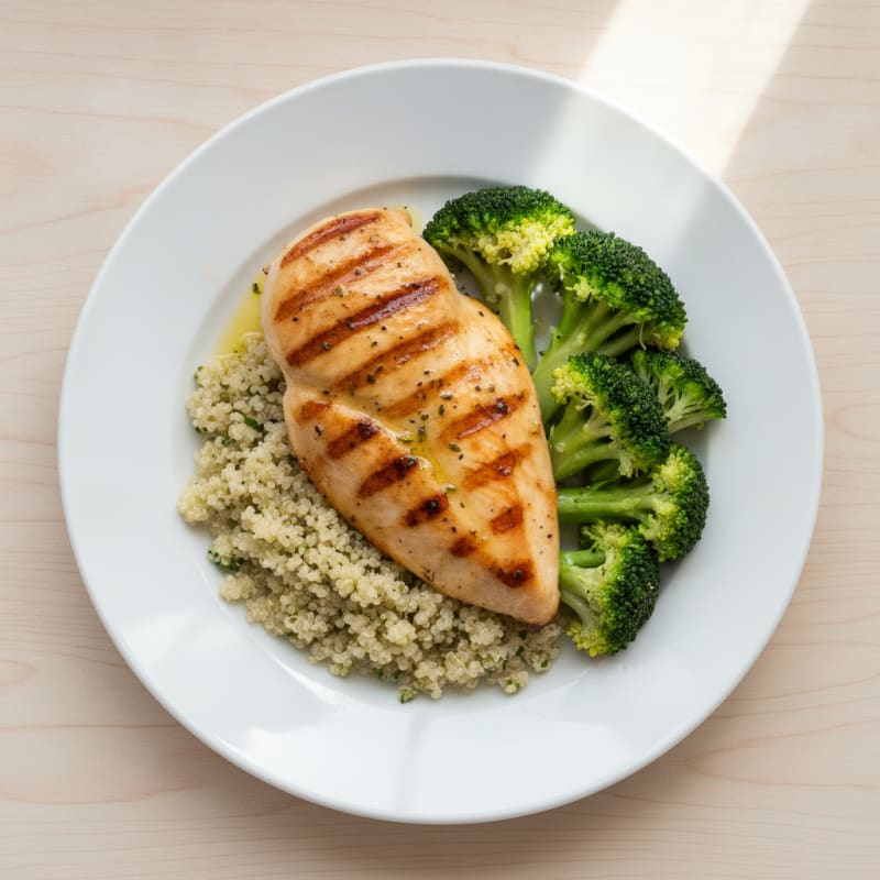 Grilled Chicken Breast with Quinoa and Steamed Broccoli