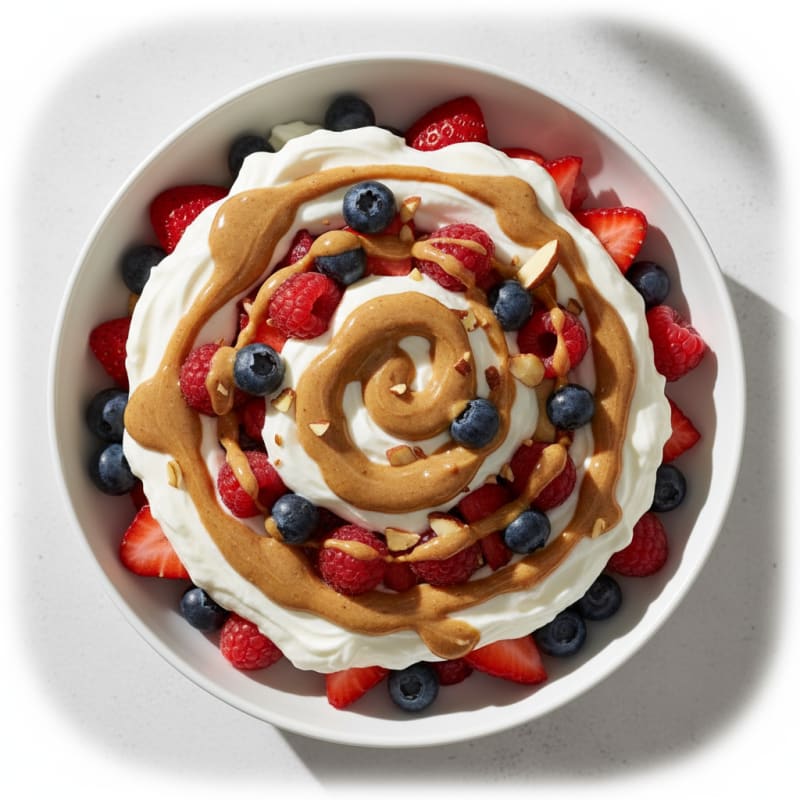 Greek Yogurt Protein Parfait with Mixed Berries and Almond Butter