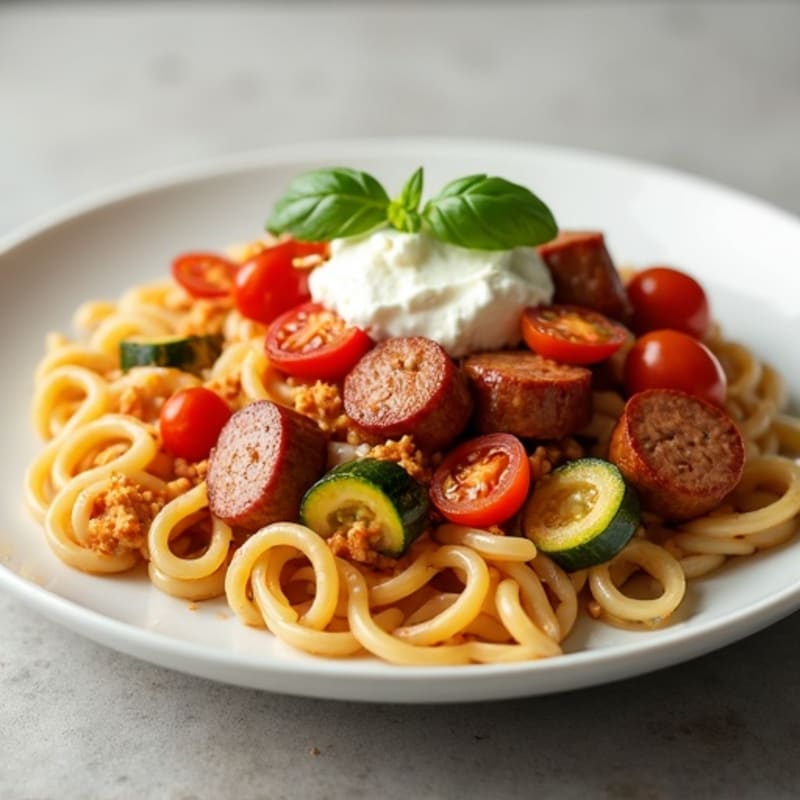 Lean Turkey Sausage and Veggie Ragu with Whole Wheat Pasta