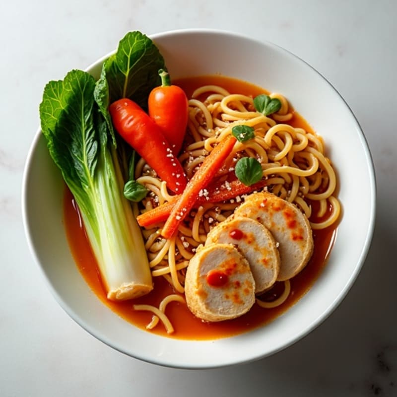 Spicy Sriracha Chicken Ramen with Fresh Vegetables
