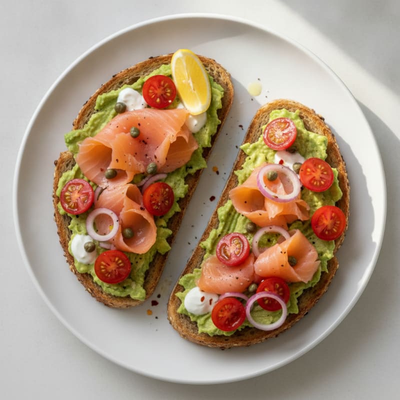 Smoked Salmon Avocado Toast with Cherry Tomatoes