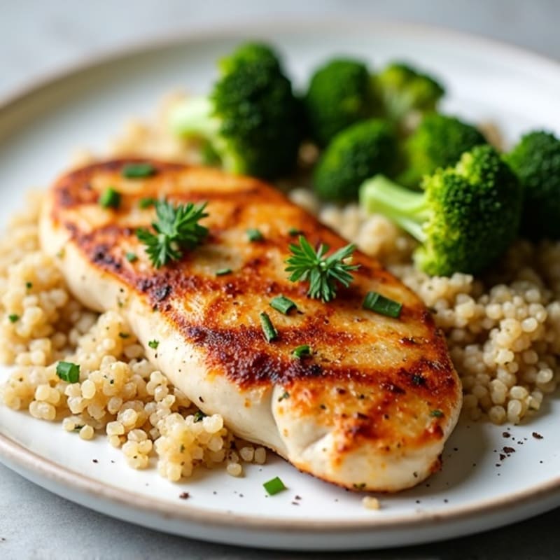 Grilled Chicken Breast with Quinoa and Roasted Broccoli