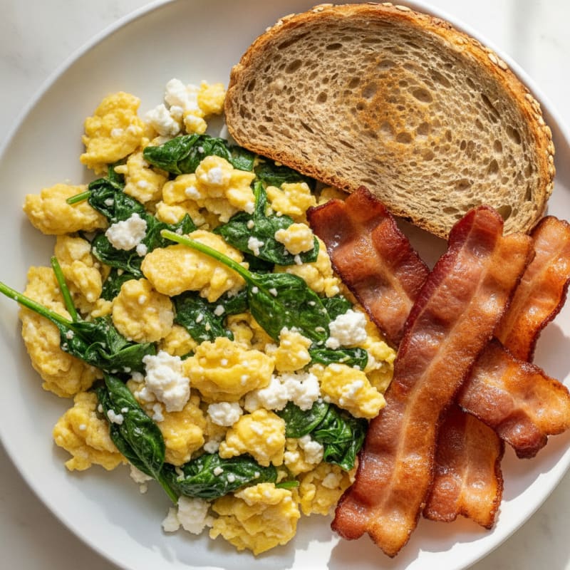 Cottage Cheese Scramble with Spinach and Turkey Bacon