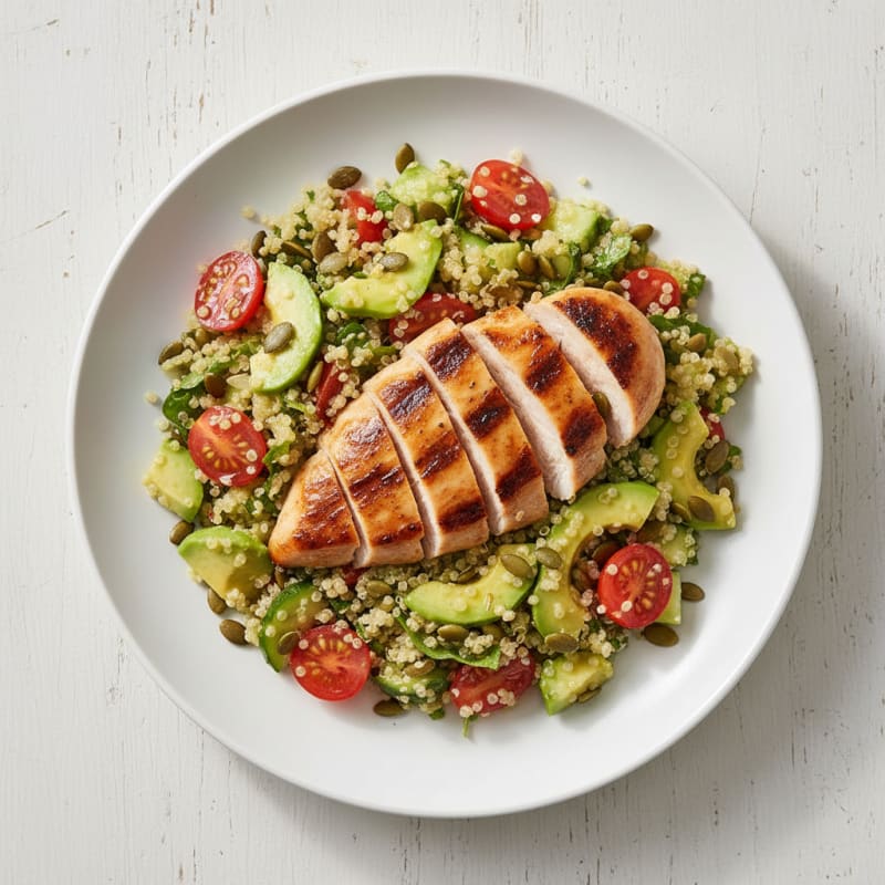 Grilled Chicken Breast with Creamy Avocado Quinoa Salad