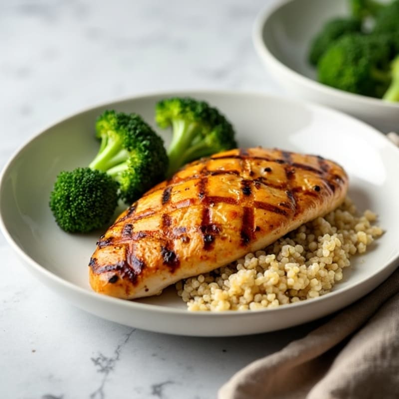 Grilled Chicken Breast with Steamed Broccoli and Quinoa