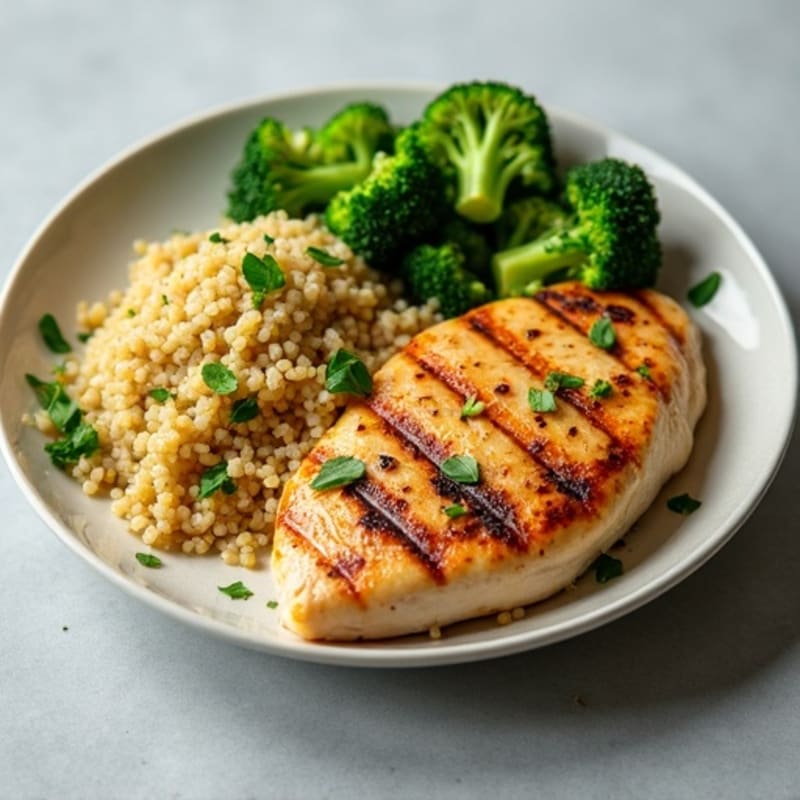 Grilled Chicken Breast with Steamed Broccoli and Quinoa