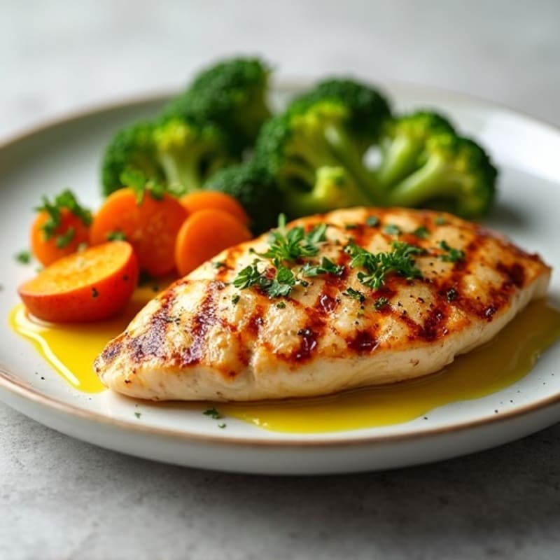 Grilled Chicken Breast with Roasted Sweet Potato and Broccoli