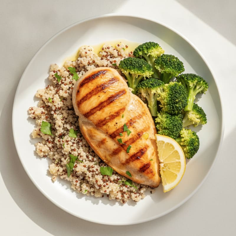Grilled Chicken Breast with Quinoa and Steamed Broccoli