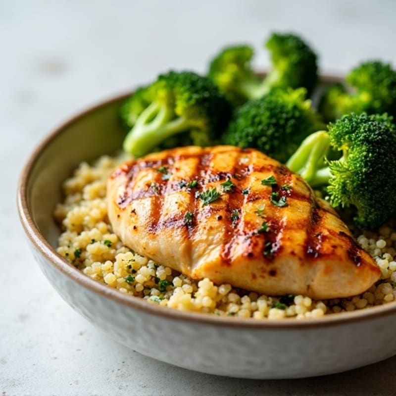Grilled Chicken Breast with Quinoa and Roasted Broccoli