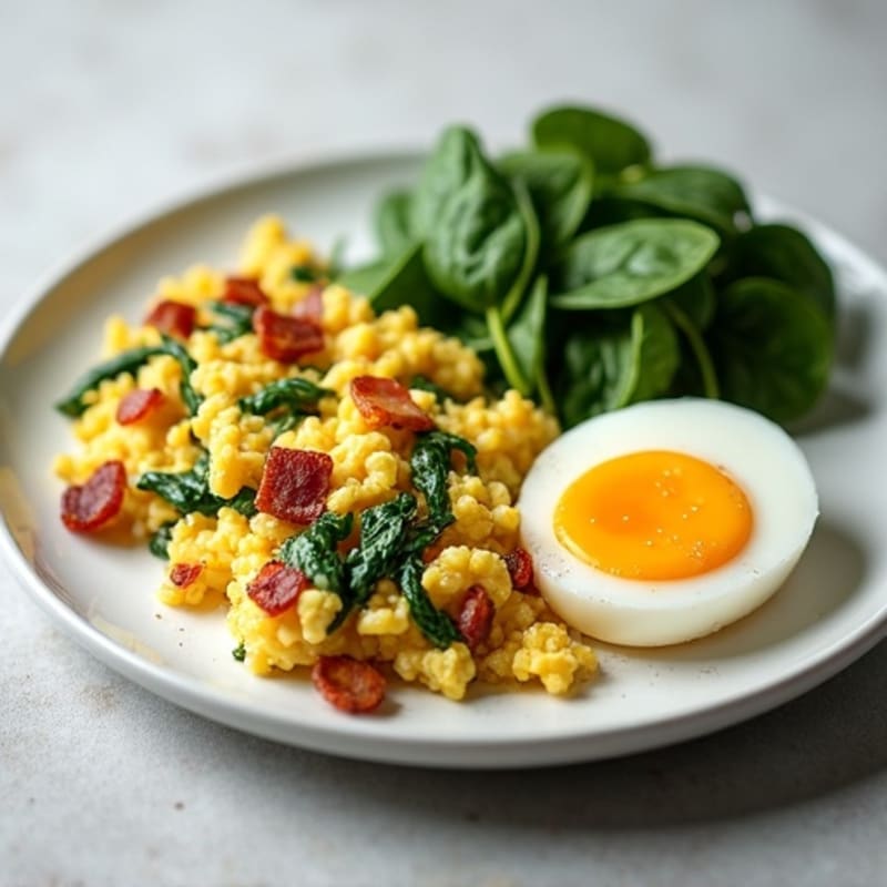 Cottage Cheese Scramble with Spinach and Turkey Bacon