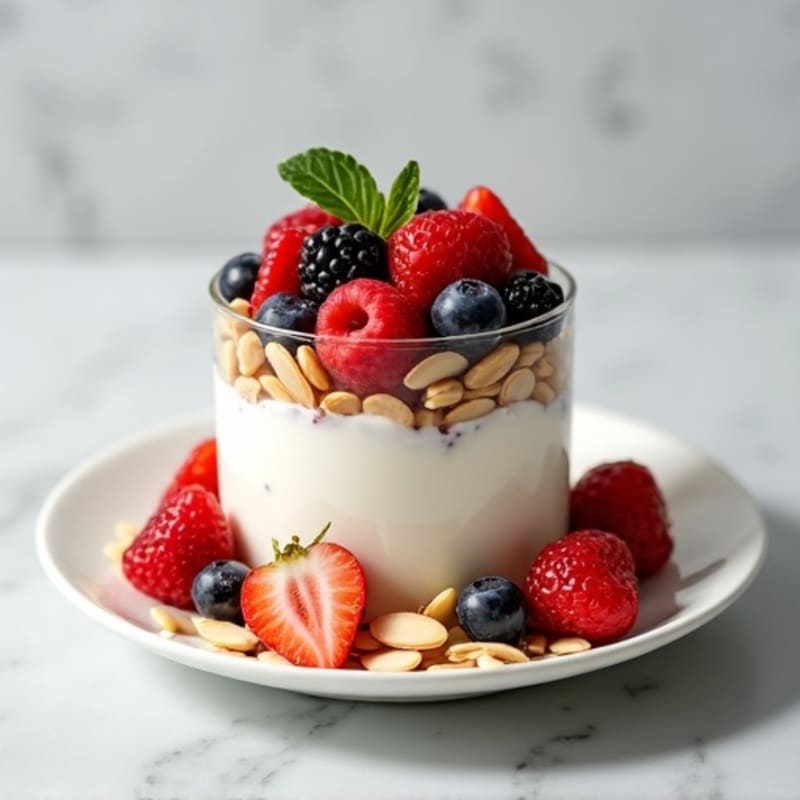 Greek Yogurt Protein Parfait with Mixed Berries and Almonds