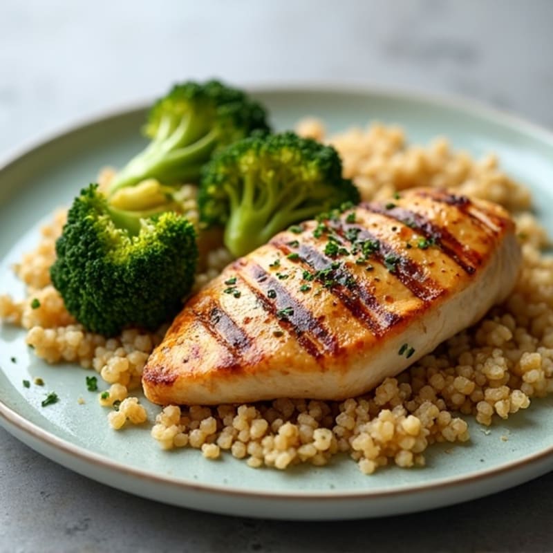 Grilled Chicken Breast with Quinoa and Roasted Broccoli