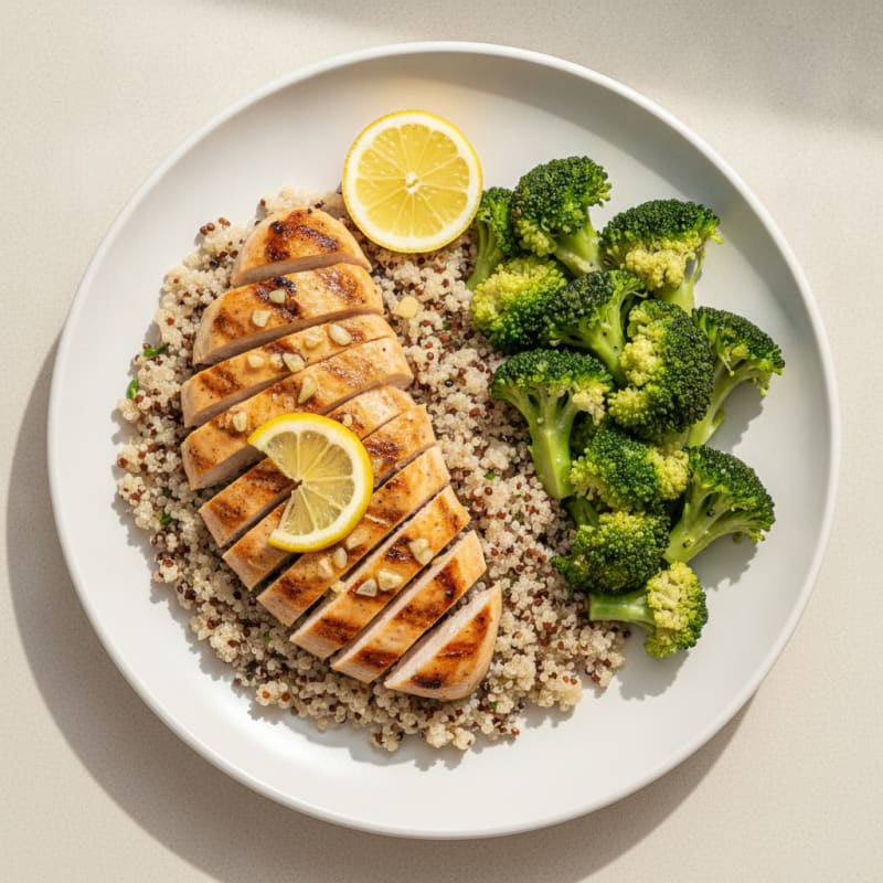 Grilled Chicken Breast with Quinoa and Steamed Broccoli