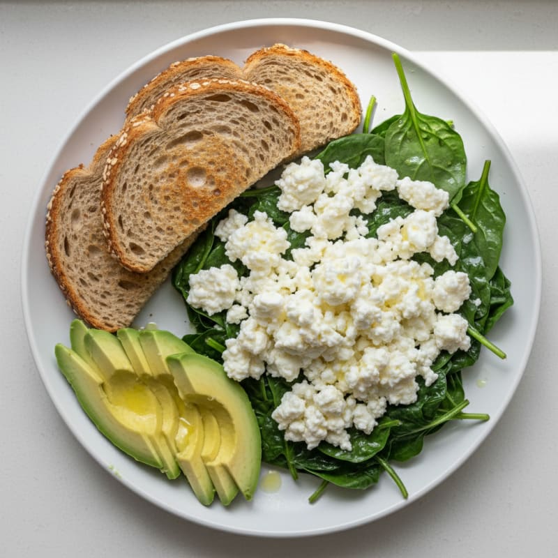Cottage Cheese and Egg White Scramble with Sautéed Spinach