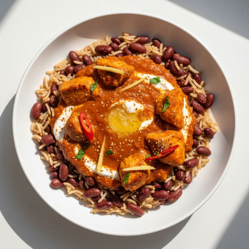Creamy Butter Chicken with Kidney Bean Rice