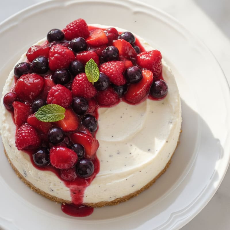 Greek Yogurt Protein Cheesecake with Mixed Berries