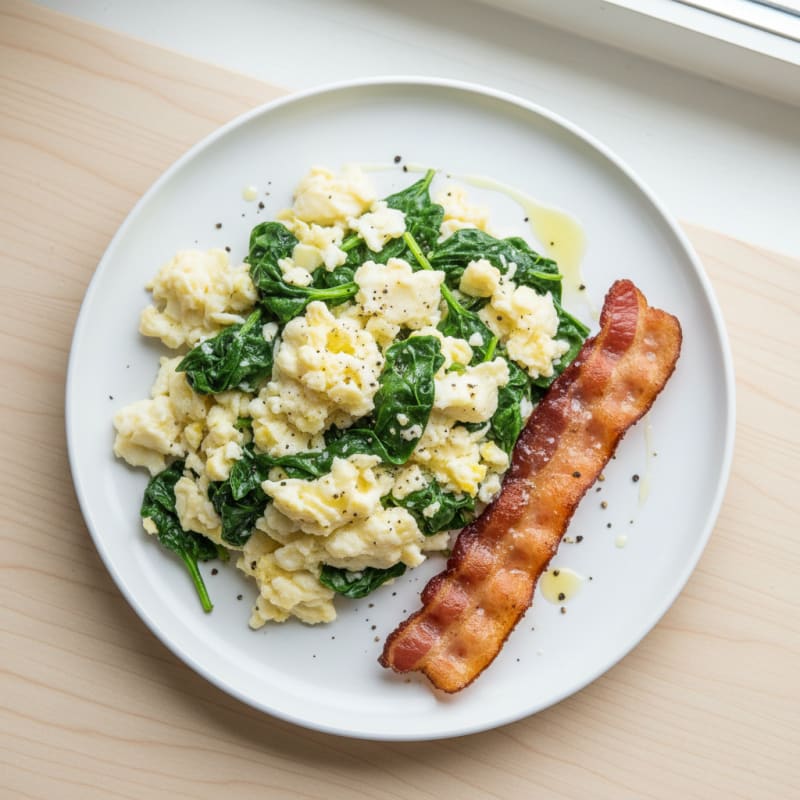 Egg White Spinach Scramble with Turkey Bacon