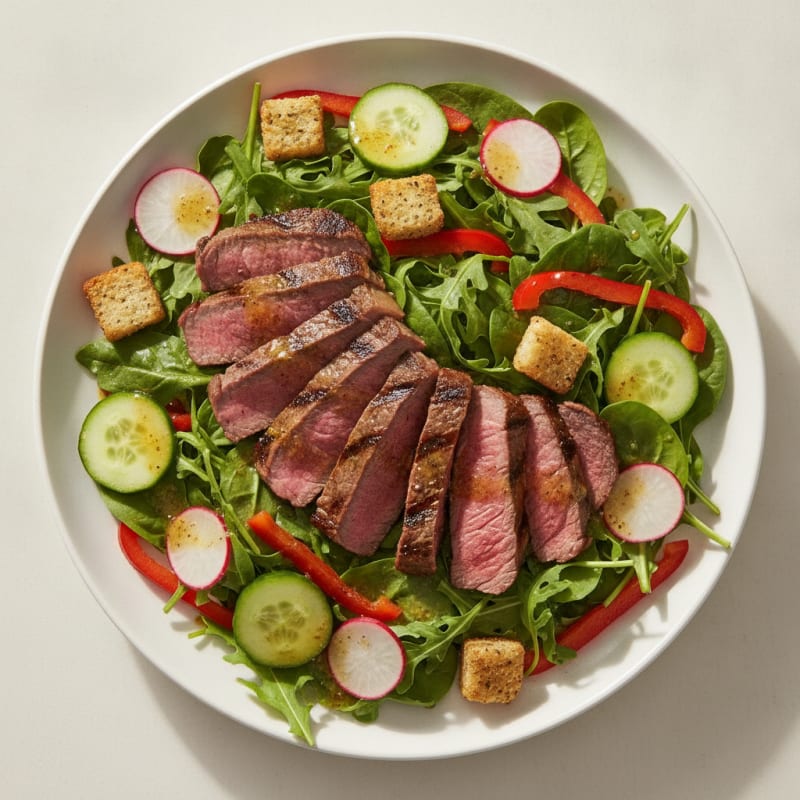 Grilled Beef Steak Salad with Crunchy Vegetables and Lemon Vinaigrette