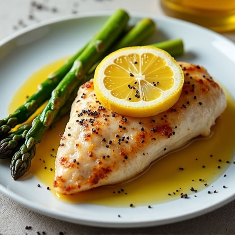 Lemon Garlic Pan Seared Chicken with Roasted Asparagus