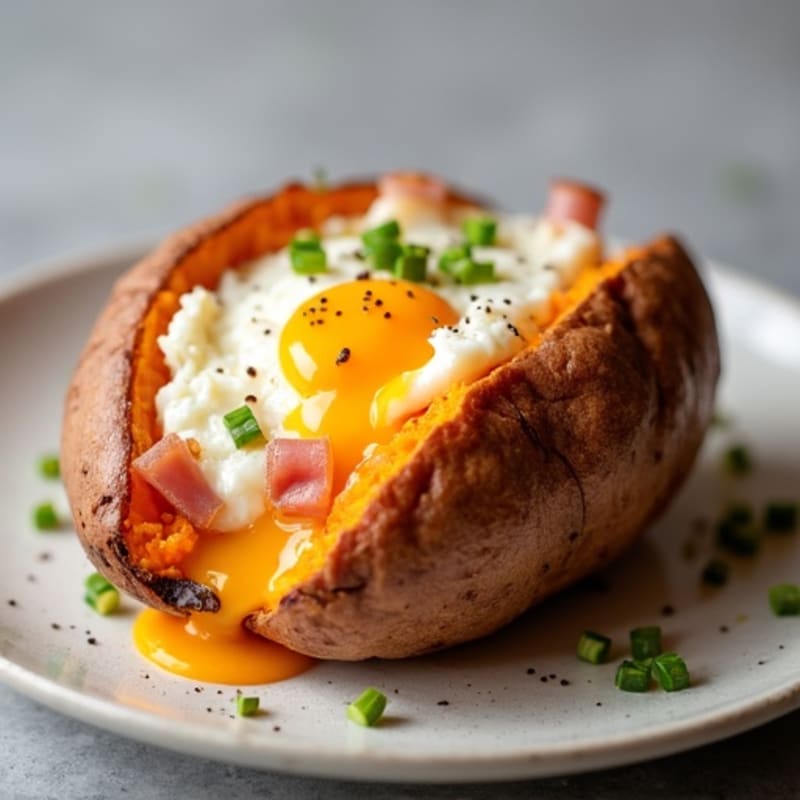 Savory Ham and Swiss Stuffed Sweet Potato