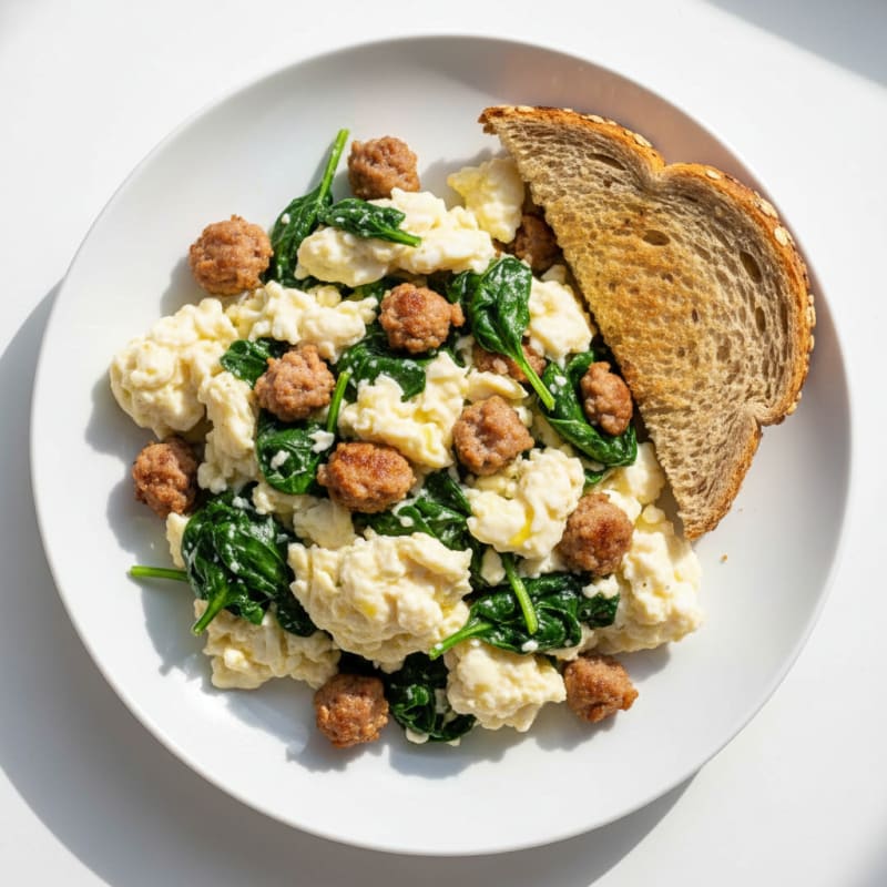 Egg White and Spinach Scramble with Turkey Sausage