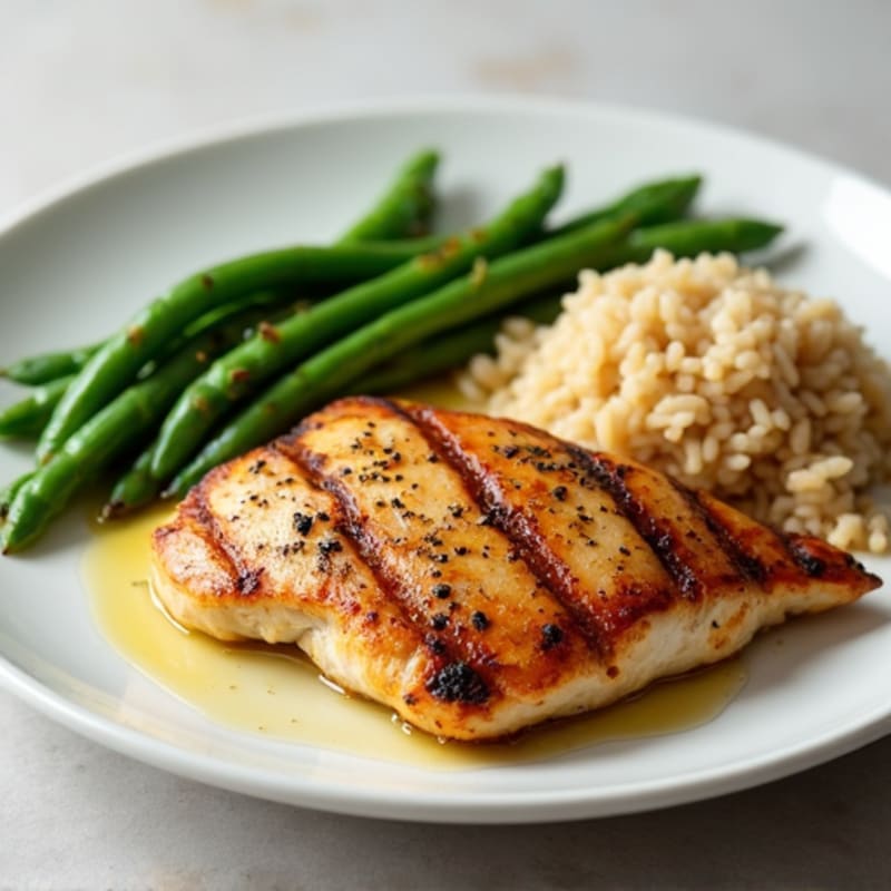 Seared Chicken Breast with Steamed Green Beans and Brown Rice