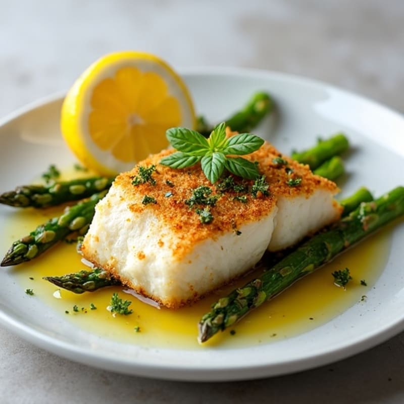 Flaky Baked Pollock with Lemon-Herb Roasted Asparagus