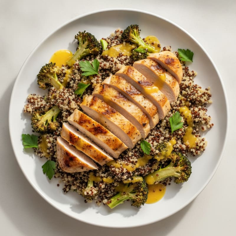 Grilled Chicken and Quinoa Salad with Roasted Broccoli