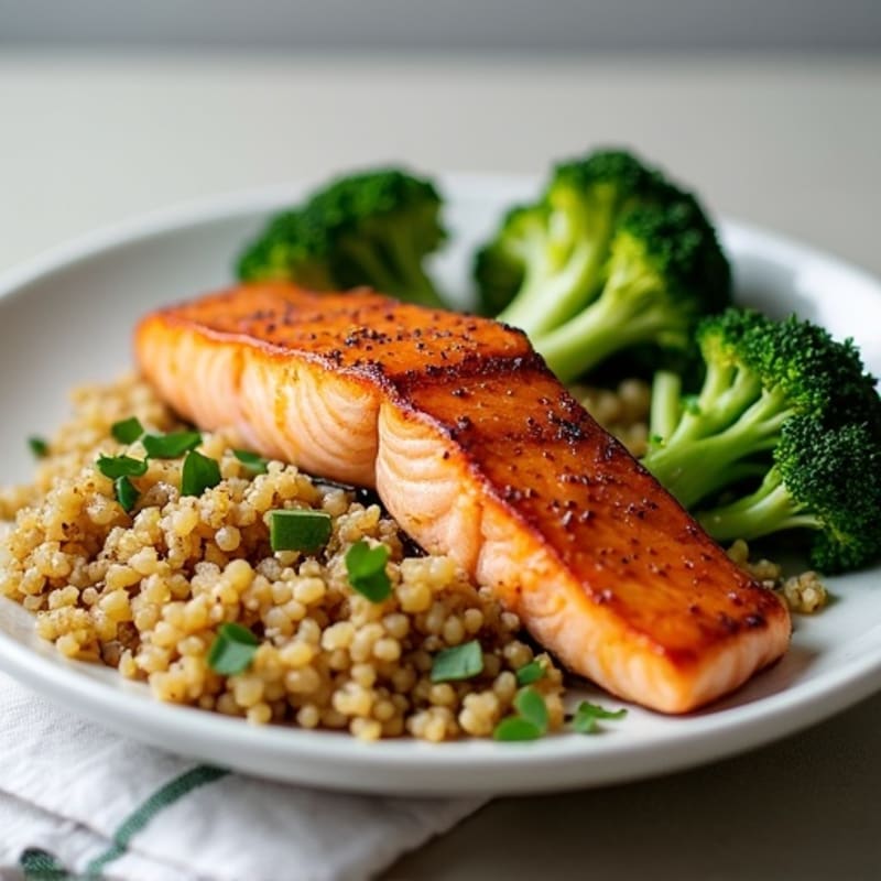 Seared Salmon with Roasted Broccoli and Quinoa